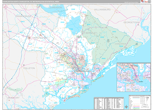 Charleston-North Charleston, SC Metro Area Wall Map